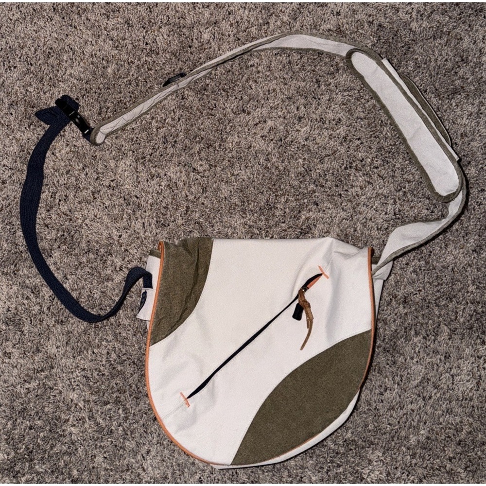Life Is Good Smile Sling Beige Adjustable Strap Crossbody Messenger Shoulder bag